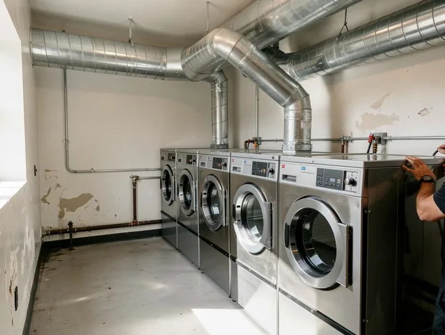 Tega Cay Dryer Vent Cleaning team performing large-scale commercial dryer vent cleaning in Tega Cay