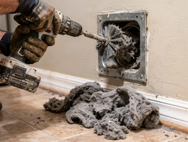 Certified Tega Cay Dryer Vent Cleaning technician performing dryer vent cleaning in Tega Cay